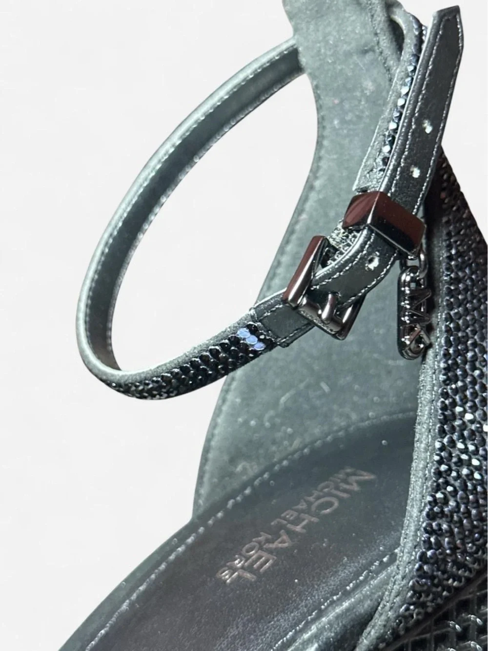 MICHAEL Michael Kors Black Glitter Platform Block Heel Sandals - Picture 8 of 8